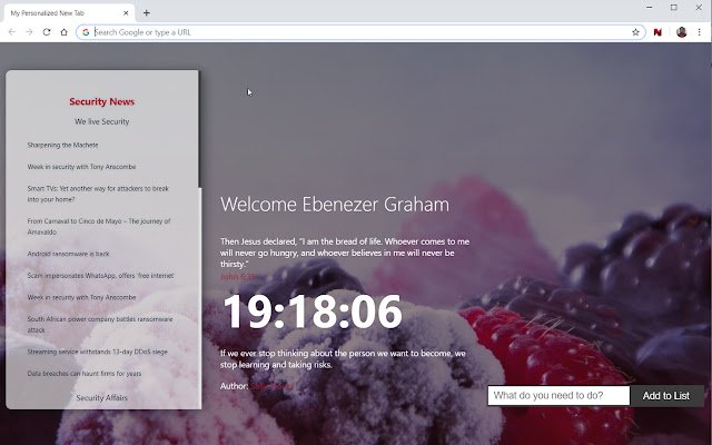 Personalized New Tab  from Chrome web store to be run with OffiDocs Chromium online