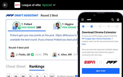 PFF for your Fantasy League  from Chrome web store to be run with OffiDocs Chromium online
