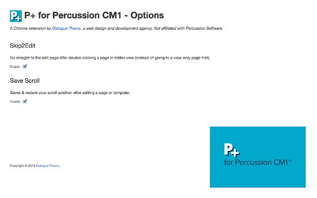 P+ สำหรับ Percussion CM1 จาก Chrome เว็บสโตร์ที่จะรันด้วย OffiDocs Chromium ทางออนไลน์