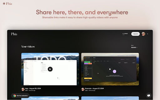 Phia Beautiful Screen Recordings Made Simple  from Chrome web store to be run with OffiDocs Chromium online