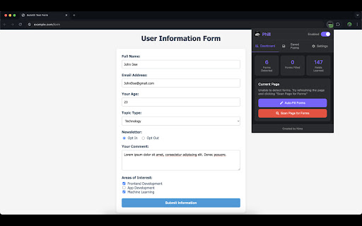 Phill Automatic Form Filler  from Chrome web store to be run with OffiDocs Chromium online