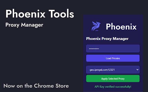 Phoenix Proxy Manager  from Chrome web store to be run with OffiDocs Chromium online