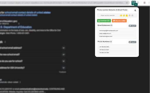 Phone number Extractor  Email Finder  from Chrome web store to be run with OffiDocs Chromium online