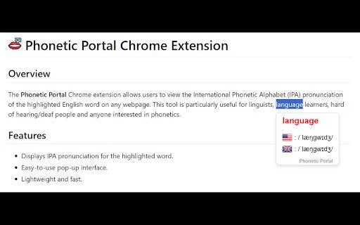 Phonetic Portal  from Chrome web store to be run with OffiDocs Chromium online