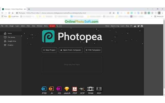 Photopea Online Photo Editor จาก Chrome เว็บสโตร์ที่จะรันด้วย OffiDocs Chromium ออนไลน์