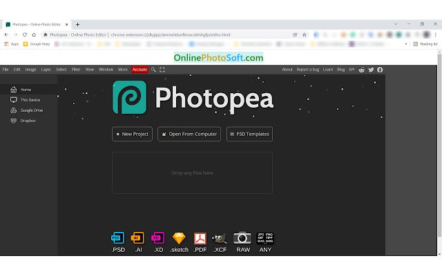 OffiDocs Chromium 온라인으로 실행되는 Chrome 웹 스토어의 Photopea 온라인 사진 편집기