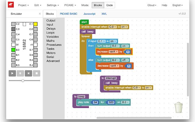 PICAXE Blockly  from Chrome web store to be run with OffiDocs Chromium online