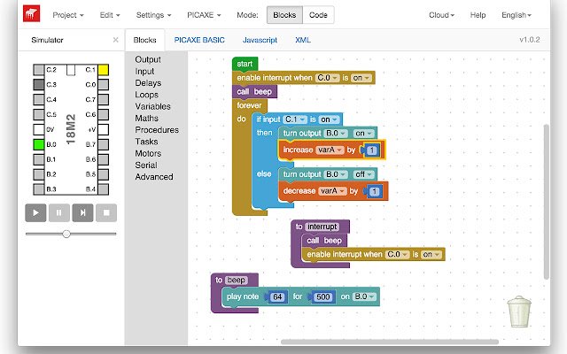 PICAXE Blockly จาก Chrome เว็บสโตร์เพื่อใช้งานร่วมกับ OffiDocs Chromium ออนไลน์