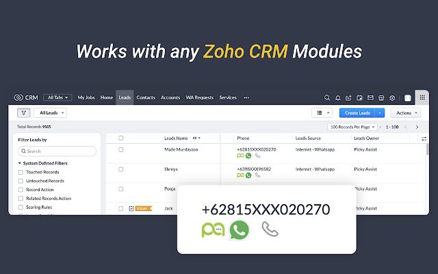 Picky Assist Zoho CRM từ cửa hàng Chrome trực tuyến có thể chạy bằng OffiDocs Chrome trực tuyến