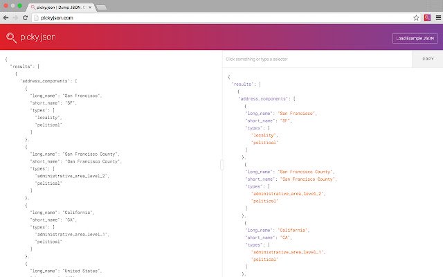 PickyJSON  from Chrome web store to be run with OffiDocs Chromium online