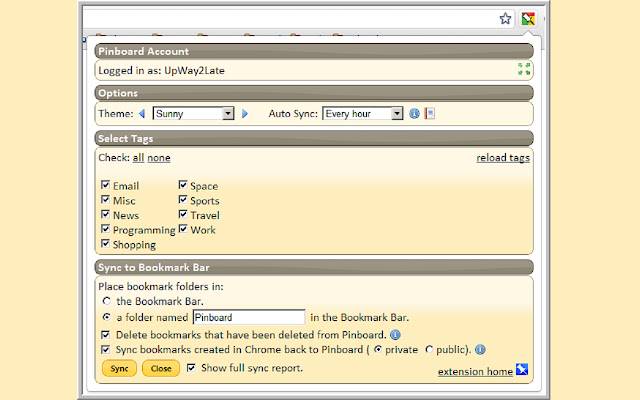 Pinboard Bookmark Bar Sync 1.1 dal Chrome Web Store per essere eseguito con OffiDocs Chromium online