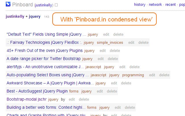 Pinboard.in vue condensée de la boutique en ligne Chrome à exécuter avec OffiDocs Chromium en ligne