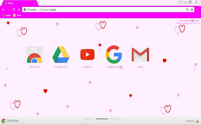 Pink hearts theme  from Chrome web store to be run with OffiDocs Chromium online