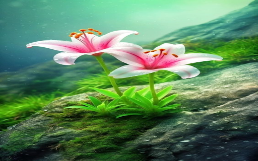 Pink lilies growing on rocks Wallpaper  from Chrome web store to be run with OffiDocs Chromium online
