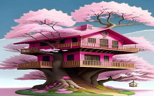 Pink tree house wallpaper  from Chrome web store to be run with OffiDocs Chromium online