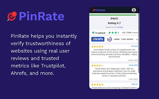 PinRate: Website Rating  Review tool  from Chrome web store to be run with OffiDocs Chromium online