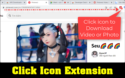 Pinterest Video Downloader  from Chrome web store to be run with OffiDocs Chromium online