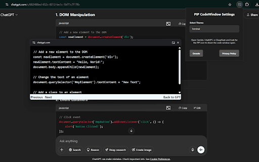 PIP CodeWindow for ChatGPT, Gemini and DeepSeek from Chrome web store to be run with OffiDocs Chromium online PIP CodeWindow for ChatGPT, Gemini and DeepSeek from Chrome web store to be run with OffiDocs Chromium online