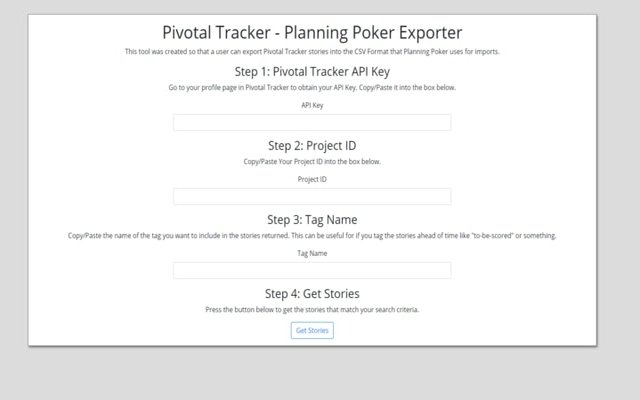 Pivotal Tracker Planning Poker Exporter  from Chrome web store to be run with OffiDocs Chromium online
