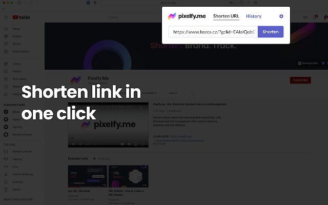 کوتاه‌کننده پیوند Pixelfy کوتاه‌کننده URL سفارشی از فروشگاه وب Chrome برای اجرا با OffiDocs Chromium به‌صورت آنلاین
