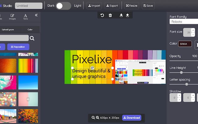 Pixelixe Graphic Image Editor mula sa Chrome web store na tatakbo sa OffiDocs Chromium online