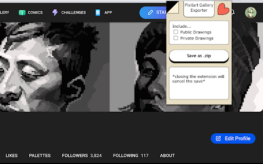 Pixilart Gallery Exporter  from Chrome web store to be run with OffiDocs Chromium online