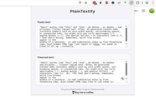 PlainTextify: AI Clean Text Converter  from Chrome web store to be run with OffiDocs Chromium online