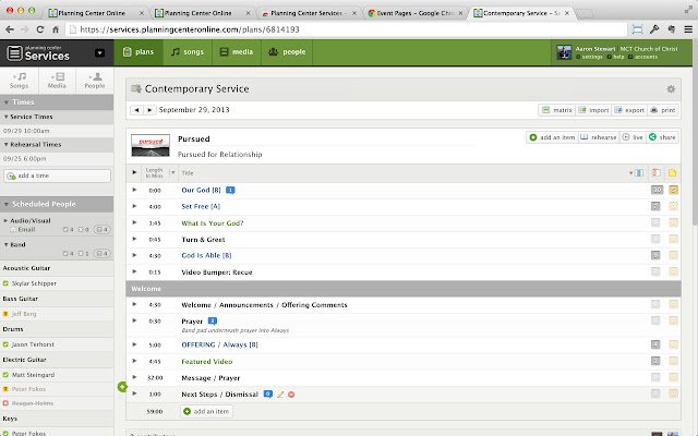 Planning Center Services  from Chrome web store to be run with OffiDocs Chromium online