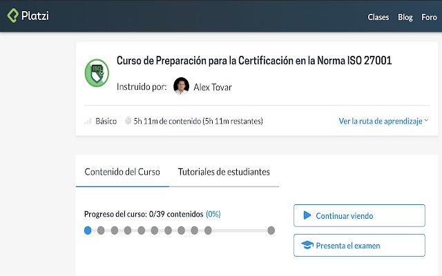 Duração do curso Platzi da Chrome Web Store para ser executado com OffiDocs Chromium online