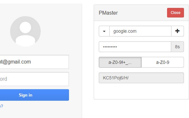 PMaster password generator  from Chrome web store to be run with OffiDocs Chromium online