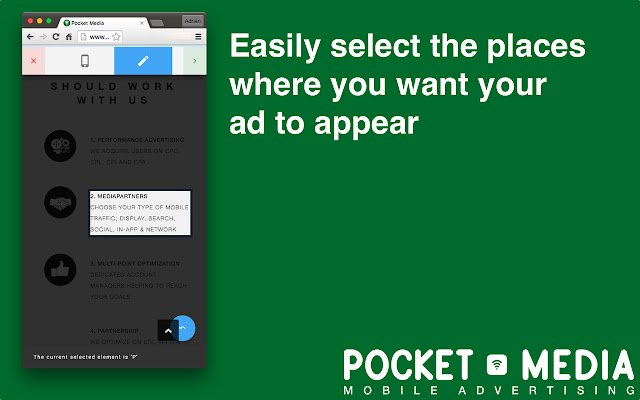 Chrome ウェブストアの Pocket Media Native Ads Builder を OffiDocs Chromium オンラインで実行する