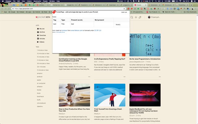 OffiDocs Chromium 온라인으로 실행되는 Chrome 웹 스토어의 PocketTags