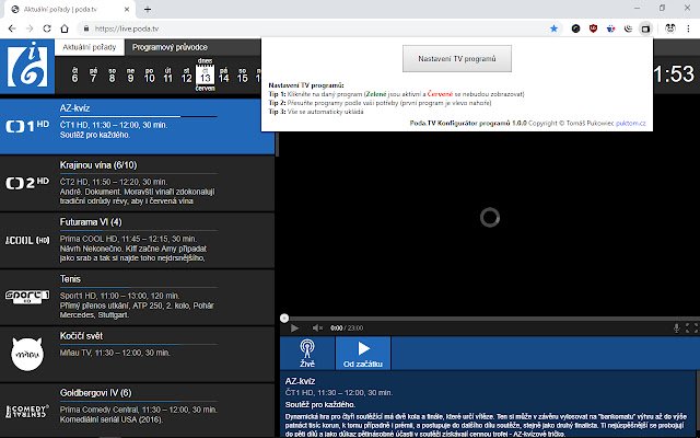 Programa Poda.TV Konfigurátorů da Chrome Web Store para ser executado com OffiDocs Chromium online