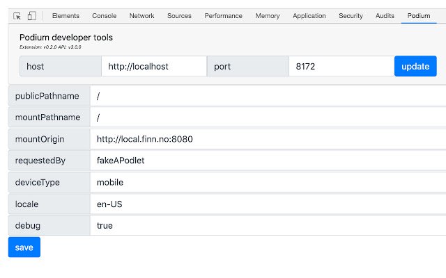 ส่วนขยายการพัฒนาโพเดียมจาก Chrome เว็บสโตร์ที่จะรันด้วย OffiDocs Chromium ทางออนไลน์