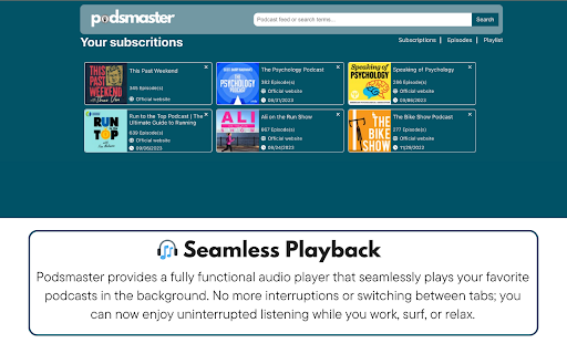 Podsmaster Podcast Aggregator from Chrome web store to be run with OffiDocs Chromium online Podsmaster Podcast Aggregator from Chrome web store to be run with OffiDocs Chromium online