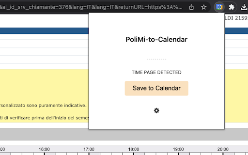 PoliMi to Calendar from Chrome web store to be run with OffiDocs Chromium online PoliMi to Calendar from Chrome web store to be run with OffiDocs Chromium online