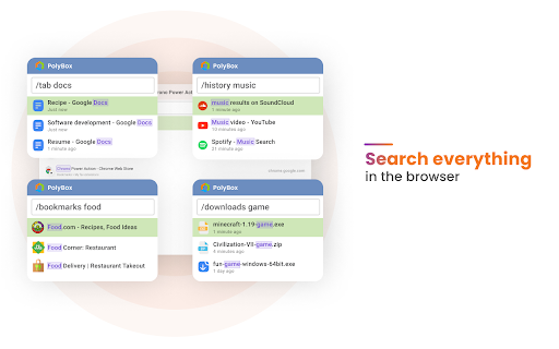 PolyBox ChatGPT launcher and prompts, search tabs, bookmarks, history  from Chrome web store to be run with OffiDocs Chromium online