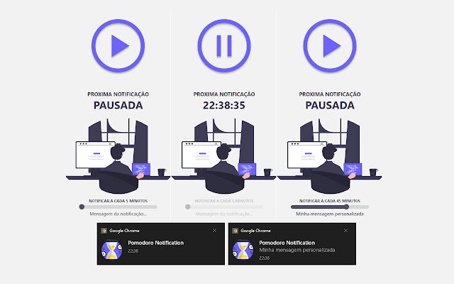 Notificação Pomodoro da Chrome Web Store para ser executada com OffiDocs Chromium online