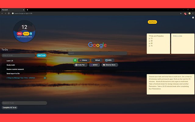 Pomowork Pomodoro® e Todo Assistant dal web store di Chrome verranno eseguiti con OffiDocs Chromium online
