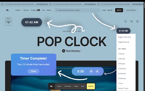 PopClock Floating Time  Timer  from Chrome web store to be run with OffiDocs Chromium online