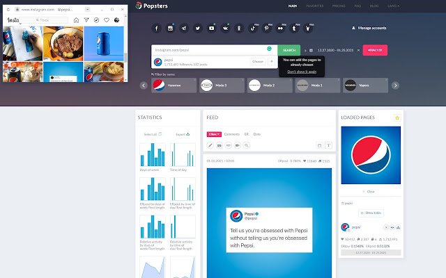 Popsters-add-on voor Instagram-analyse van de Chrome-webwinkel om te worden uitgevoerd met OffiDocs Chromium online
