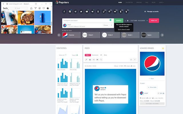 Popsters Addon do analizy Instagrama ze sklepu internetowego Chrome do uruchomienia z OffiDocs Chromium online
