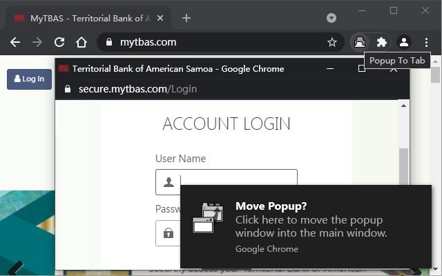 Popup To Tab  from Chrome web store to be run with OffiDocs Chromium online