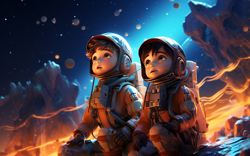 portrait two child astronauts space suits  from Chrome web store to be run with OffiDocs Chromium online