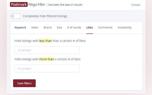 Poshmark Mega Filter Declutter the search  from Chrome web store to be run with OffiDocs Chromium online