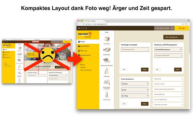 post.ch 2.0 aus dem Chrome Webstore soll mit OffiDocs Chromium online betrieben werden