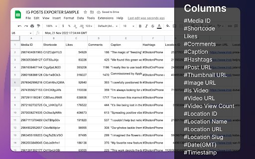 PostFox Export IG Posts  from Chrome web store to be run with OffiDocs Chromium online