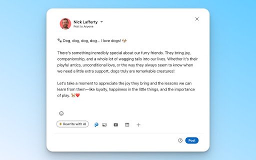 PostNudge Voice to LinkedIn Posts  from Chrome web store to be run with OffiDocs Chromium online
