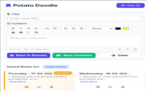 Potato Doodle – Sticky notes that remember where you left them.  from Chrome web store to be run with OffiDocs Chromium online