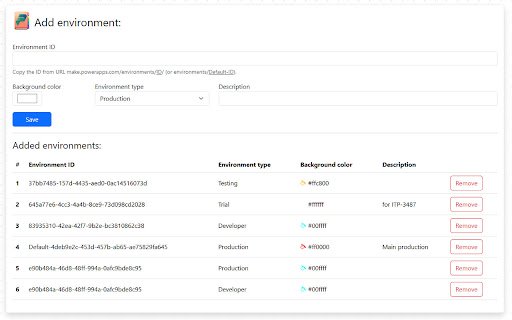 Power Platform Environment Colored Banner  from Chrome web store to be run with OffiDocs Chromium online